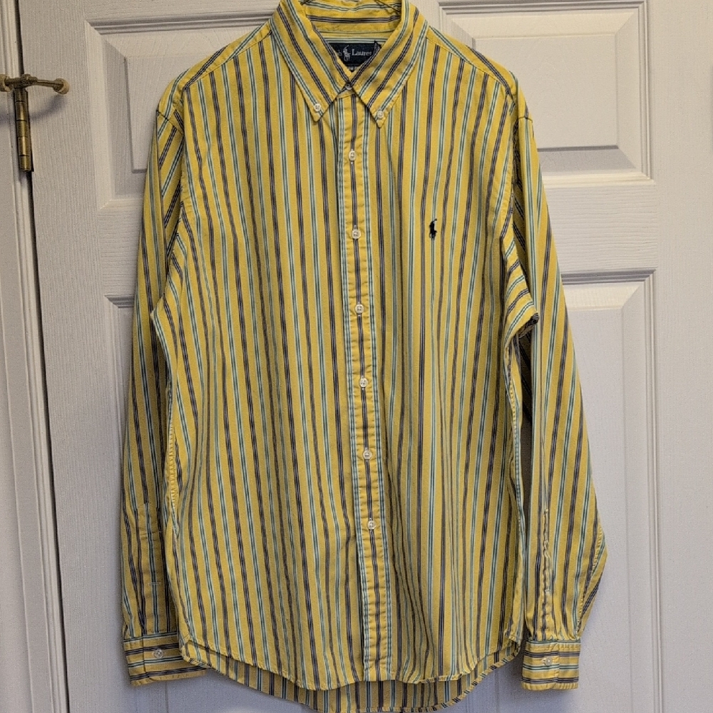 Ralph Lauren Men's Shirt with Yellow and Blue Stripes